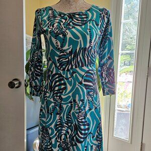 Lilly Pulitzer Teal Zebra Marlowe Zebra "I'm Game" Dress Size S